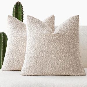 Set of 2 Decorative Textured Boucle Throw Pillow Covers, Neutral Cozy,  Beige